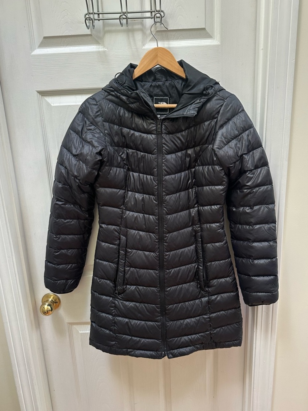 The North Face Black Knee Length 75% 550 Goose Down Hooded Packable Jacket S